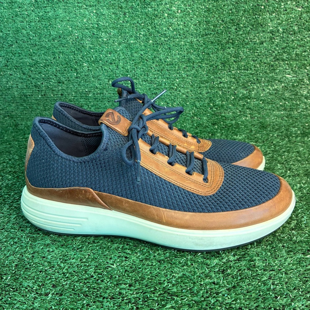 ECCO Soft 7 Runner Mesh Leather Breathable Casual Sneaker Blue Brown Mens 9-9.5